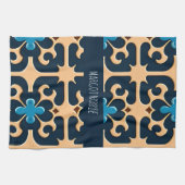 Blume Verlasse blaues Beige Blumenmuster Geschirrtuch (Horizontal)