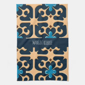 Blume Verlasse blaues Beige Blumenmuster Geschirrtuch (Vertikal)