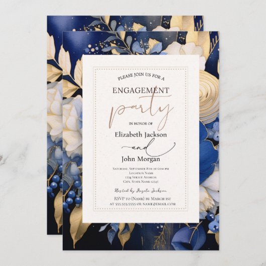 Blume-Vertragspartei für Blaue Creme Einladung (Vorne/Hinten)