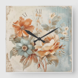 Blume Vintag Deko Quadratische Wanduhr
