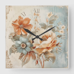 Blume Vintag Deko Quadratische Wanduhr