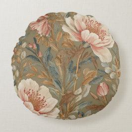 Blume, Vintag, glamouröse Gartenblumen Rundes Kissen