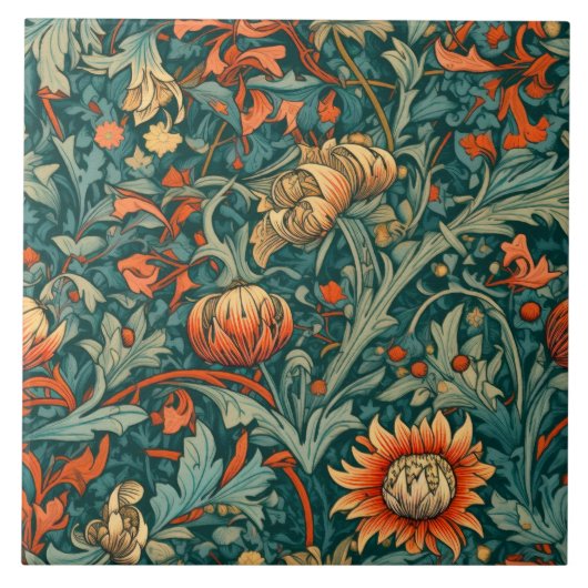 Blume, Vintag, Jugendstil, William Morris-Stil, Fliese (Vorderseite)