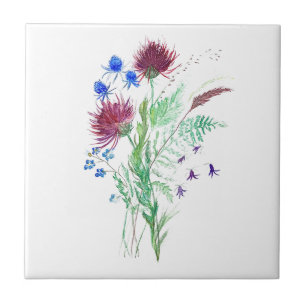 Blume Vintag Watercolor Schottland Fliese