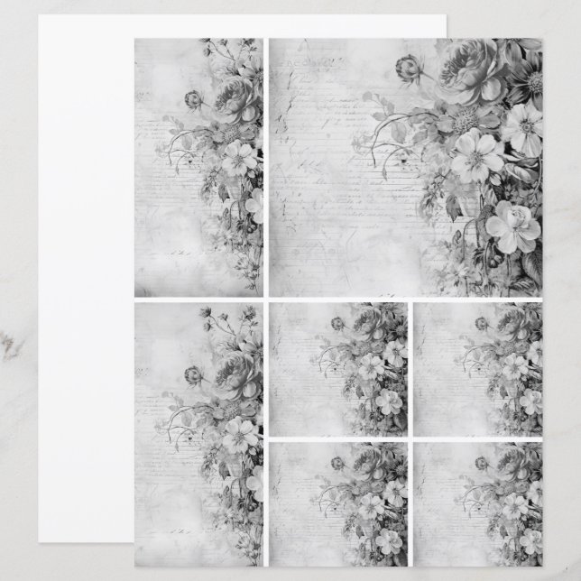 Blume Vintage Collage 1b 2 von 4 Schwarzweiß (Vorne/Hinten)