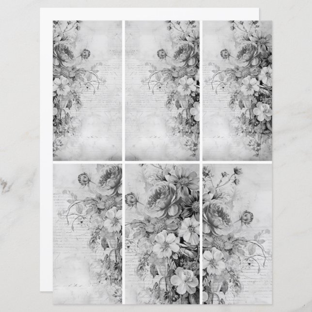 Blume Vintage Collage 1b 3 von 4 Schwarzweiß (Vorne/Hinten)