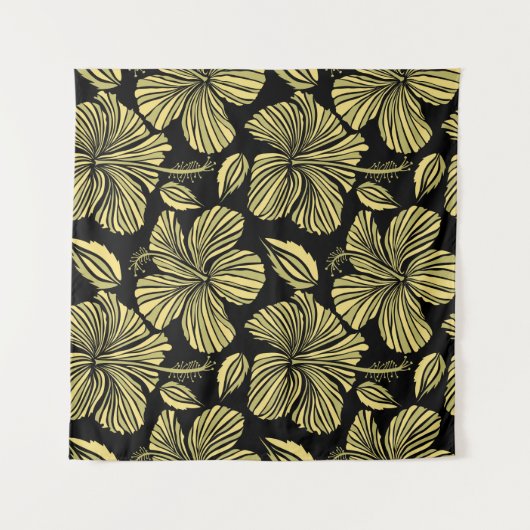 Blume Vintager nahtloser tropischer Hibisken Wandteppich (Vorderseite)