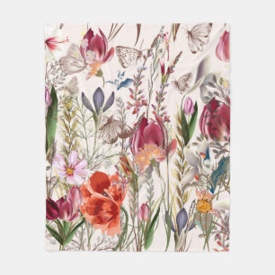 Blume Vintages Muster mit verschiedenen Pflanze. V Fleecedecke
