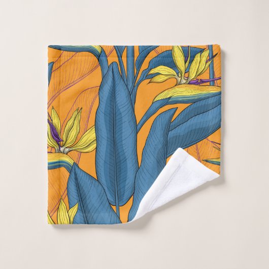 Blume-Vogel auf Orange Badhandtuch Set (Waschlappen)