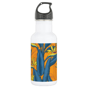 Blume-Vogel auf Orange Edelstahlflasche