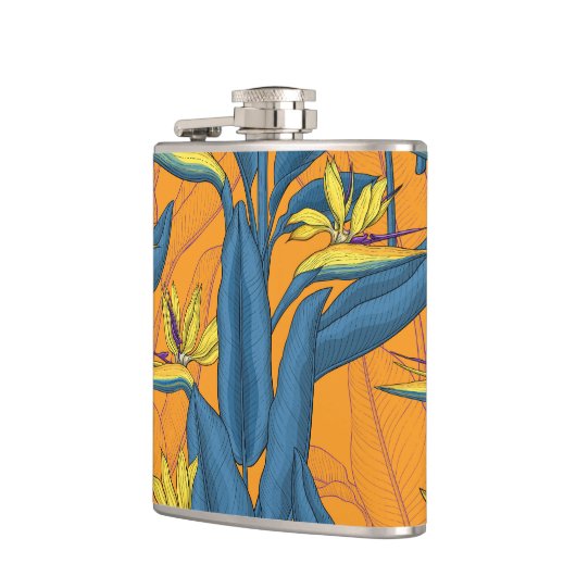 Blume-Vogel auf Orange Flachmann (Links)