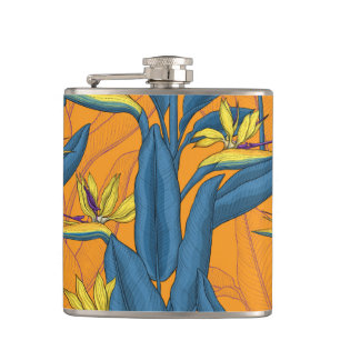 Blume-Vogel auf Orange Flachmann