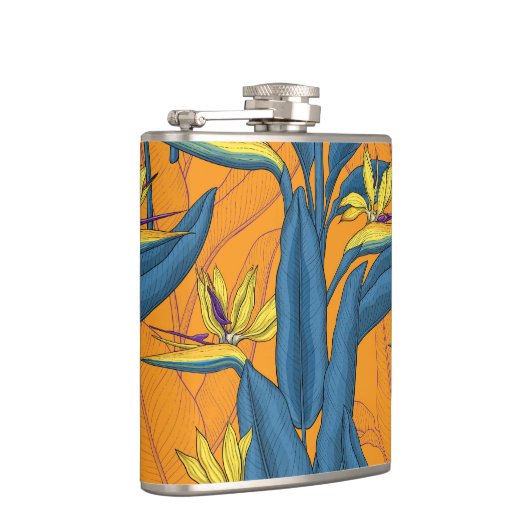 Blume-Vogel auf Orange Flachmann (Rechts)