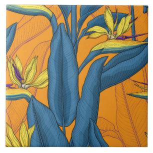 Blume-Vogel auf Orange Fliese