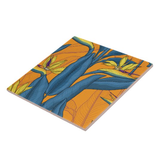 Blume-Vogel auf Orange Fliese (Seite)