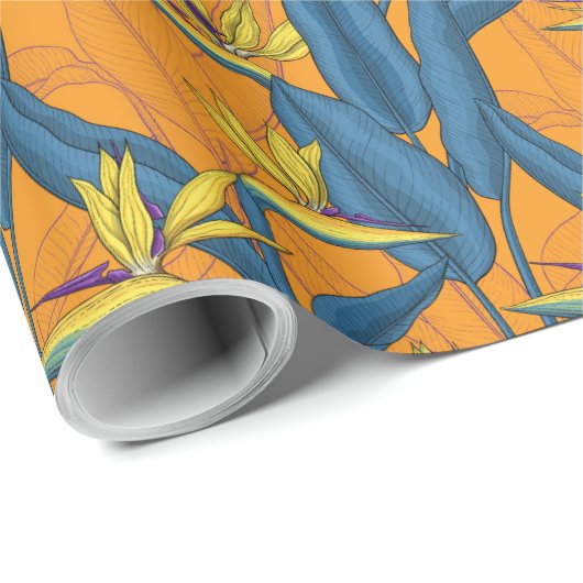 Blume-Vogel auf Orange Geschenkpapier (Rolleneckpunkt)