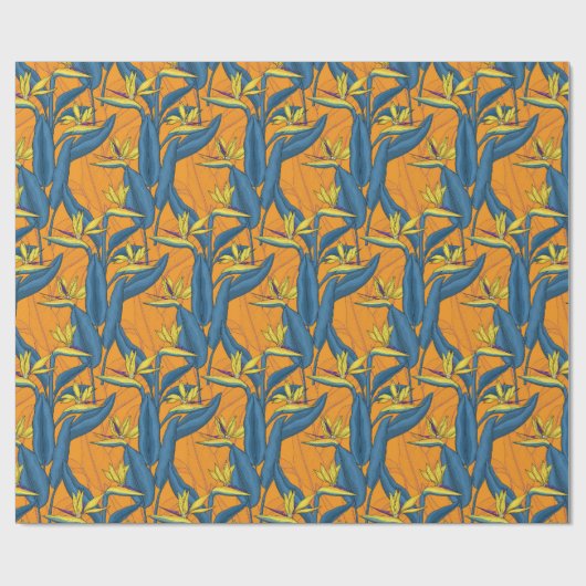 Blume-Vogel auf Orange Geschenkpapier (Flach)