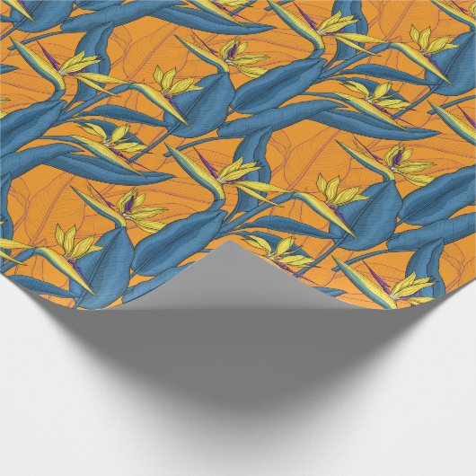 Blume-Vogel auf Orange Geschenkpapier (Ecke)