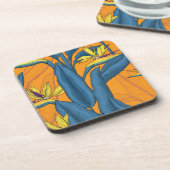 Blume-Vogel auf Orange Getränkeuntersetzer (Linke Seite)