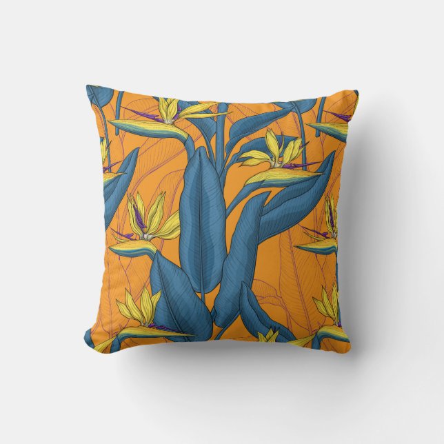 Blume-Vogel auf Orange Kissen (Vorderseite)
