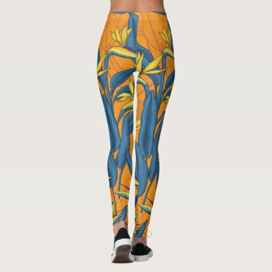 Blume-Vogel auf Orange Leggings (Rückseite)