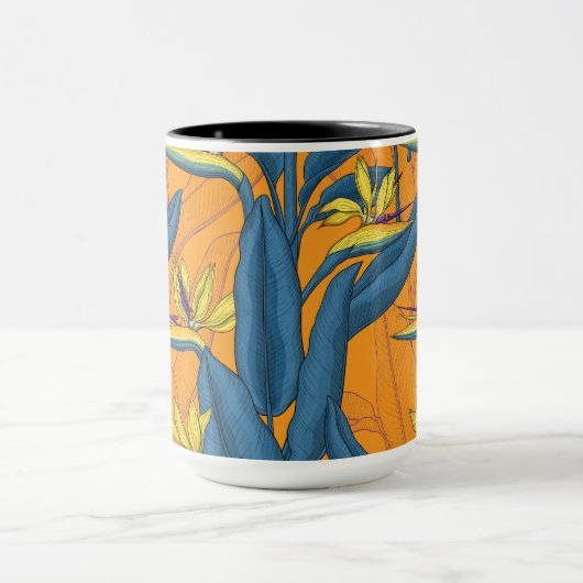 Blume-Vogel auf Orange Tasse (Zentrum)