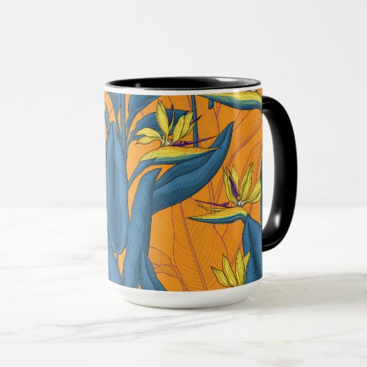 Blume-Vogel auf Orange Tasse (VorderseiteRechts)