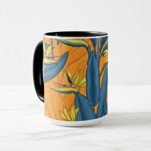 Blume-Vogel auf Orange Tasse (Vorderseite Links)
