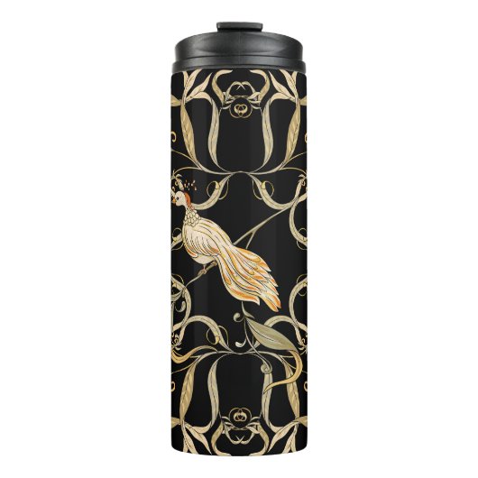 Blume & Vögel: Jugendstil Vintag Thermosbecher (Vorderseite)