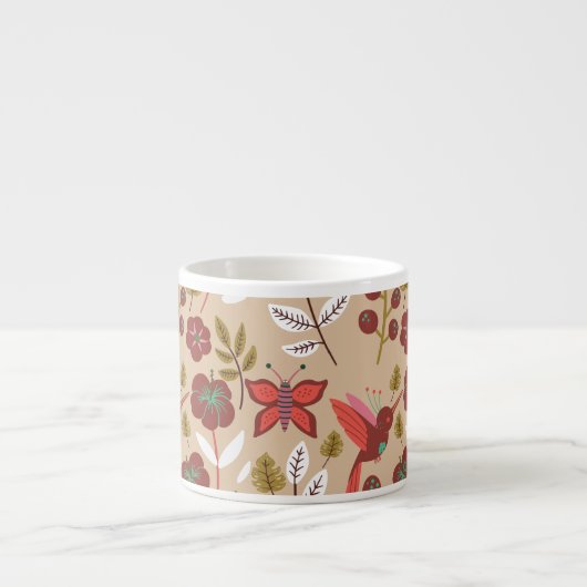 Blume, Vögel, Schmetterlinge, nahtlos Espressotasse (Vorderseite)