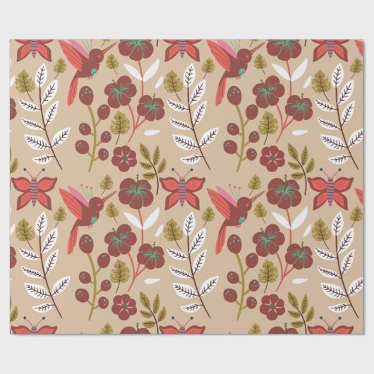Blume, Vögel, Schmetterlinge, nahtlos Geschenkpapier (Flach)
