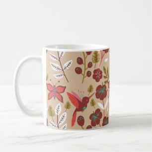 Blume, Vögel, Schmetterlinge, nahtlos Kaffeetasse