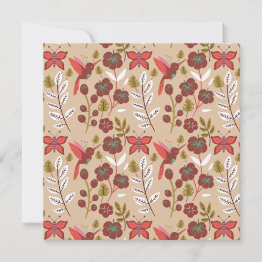 Blume, Vögel, Schmetterlinge, nahtlos Karte (Vorderseite)