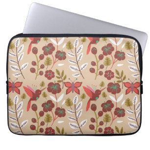 Blume, Vögel, Schmetterlinge, nahtlos Laptopschutzhülle