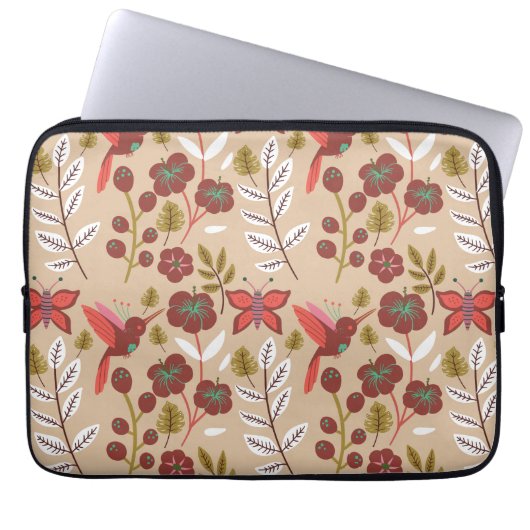 Blume, Vögel, Schmetterlinge, nahtlos Laptopschutzhülle (Vorderseite)