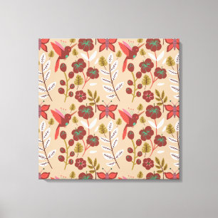 Blume, Vögel, Schmetterlinge, nahtlos Leinwanddruck