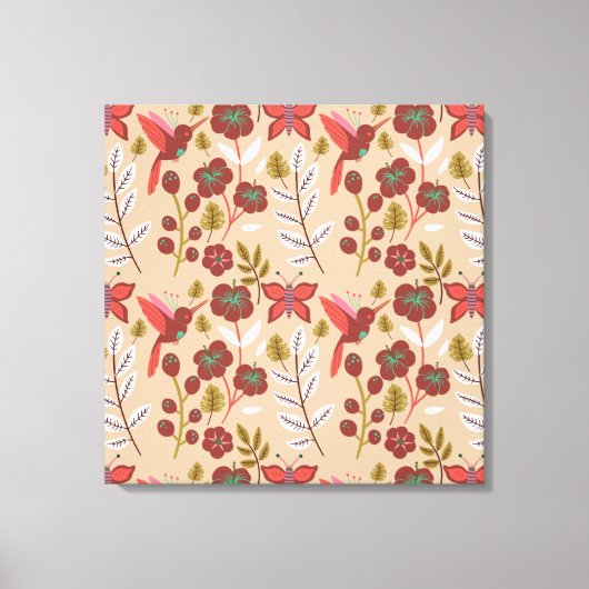 Blume, Vögel, Schmetterlinge, nahtlos Leinwanddruck (Vorderseite)