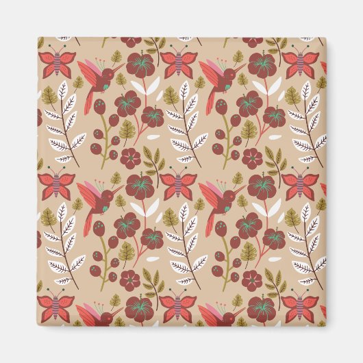 Blume, Vögel, Schmetterlinge, nahtlos Magnet (Vorne)