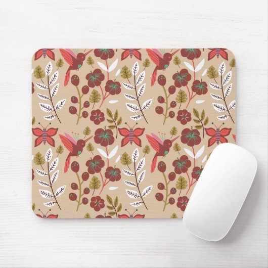 Blume, Vögel, Schmetterlinge, nahtlos Mousepad (Mit Mouse)