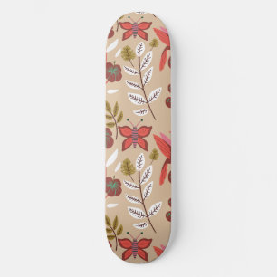 Blume, Vögel, Schmetterlinge, nahtlos Skateboard