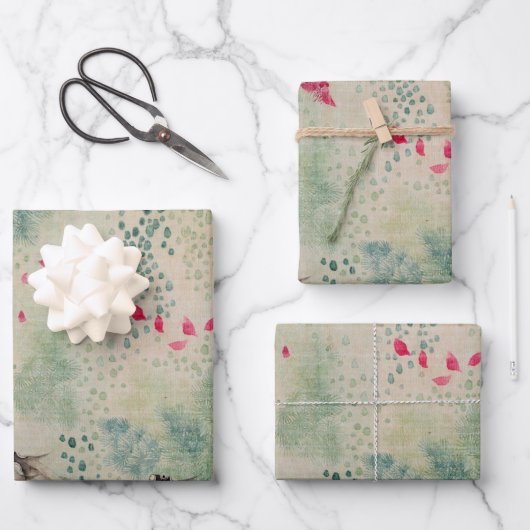 Blume, Vögel und Fische Geschenkpapier Set (Vorderseite)