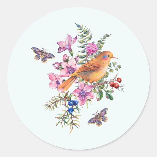 Blume, Vogel und Schmetterling Runder Aufkleber (Vorderseite)