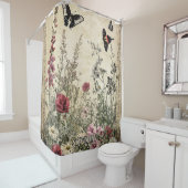 Blume, Vögel und Schmetterlinge auf Altpapier (2) Duschvorhang (Beispiel)
