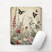 Blume, Vögel und Schmetterlinge auf Altpapier (2) Mousepad (Mit Mouse)
