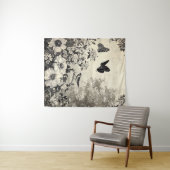 Blume, Vögel und Schmetterlinge auf Altpapier (3) Wandteppich (Beispiel (Horizontal))