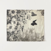 Blume, Vögel und Schmetterlinge auf Altpapier (3) Wandteppich (Vorderseite (Horizontal))