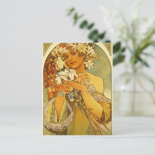Blume von Alphonse Mucha Postkarte (Stehend Vorderseite)