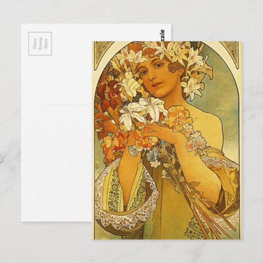 Blume von Alphonse Mucha Postkarte (Vorne/Hinten)