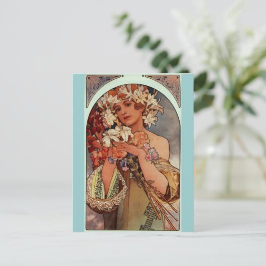 Blume von Alphonse Mucha Postkarte (Stehend Vorderseite)