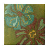 Blume von Aqua und Burnt Orange im grünen Hintergr Fliese (Vorderseite)